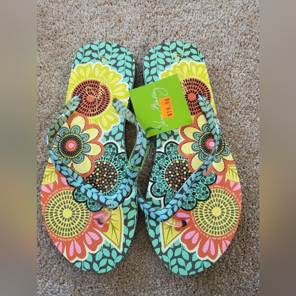 Nwt vera bradley flower shower sandals flip flops small